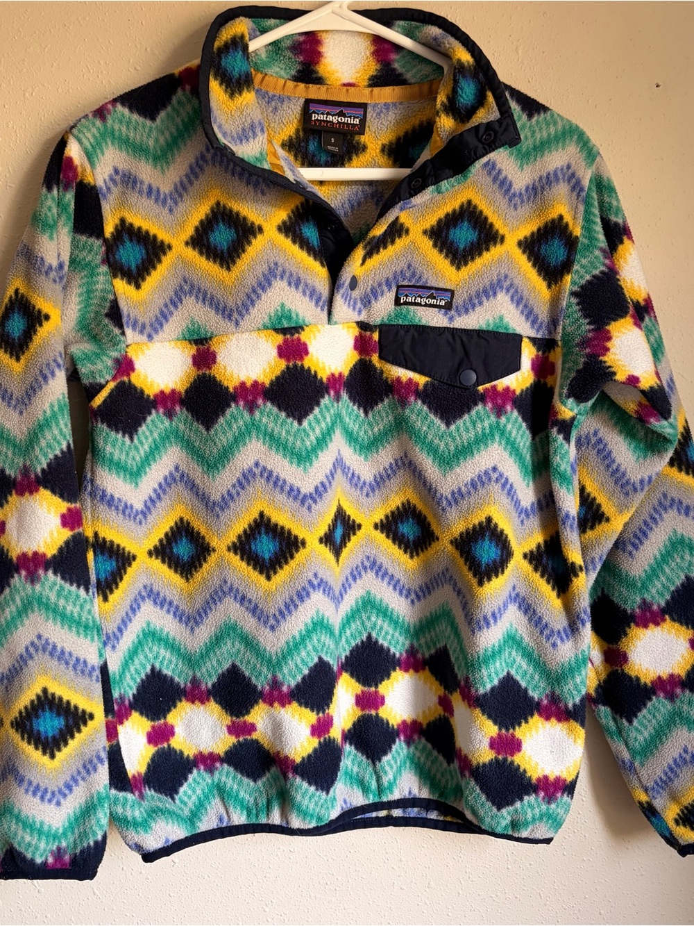Patagonia Womens Fleece Synchilla Pullover in Yellow, Green, Navy & Purple